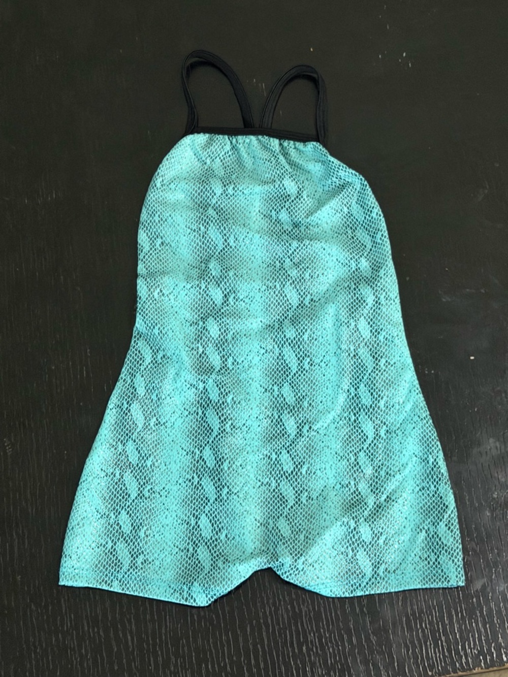 Aqua Blue Lace Overlay Swimdress with Black Straps